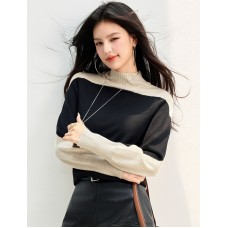 Casual  Half-high Neck Long Sleeve Knitwear Women's Loose Inner Layer Top