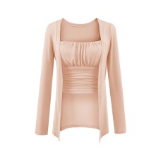 Chest cushion pleated camisole vest ➕ Long sleeved cardigan set
