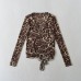 Leopard cross tie long sleeved top for women