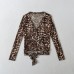 Leopard cross tie long sleeved top for women