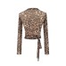Leopard cross tie long sleeved top for women