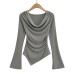 Swing collar irregular one shoulder top