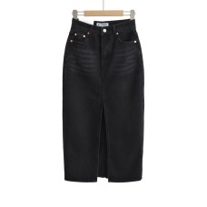 High waisted hip hugging mid length skirt