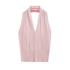 Sleeveless button up neck top