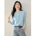 Real Shot◆Korean Style Line Design Colorful Button Long Sleeve Knit Top for Women