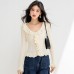 Blue V-Neck Knit Long Sleeve Top for Women, Autumn Style with Flared Sleeves and Elegant Look