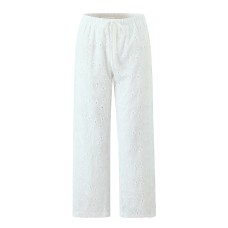 Hollow embroidery straight leg pants