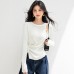 Sensual Style Solid Color Long Sleeve Knit Top for Women Hollow Shoulder DesignUnique and Elegant Top