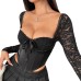 Splicing satin body with bow tie and long sleeved lace top