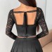 Splicing satin body with bow tie and long sleeved lace top