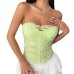 Avocado colored embroidery embellished slim fit chest cotton rubber bone strapless top