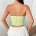 Avocado colored embroidery embellished slim fit chest cotton rubber bone strapless top