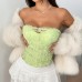 Avocado colored embroidery embellished slim fit chest cotton rubber bone strapless top