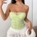 Avocado colored embroidery embellished slim fit chest cotton rubber bone strapless top