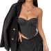 Striped steel ring rubber bone strap ultra short strapless top