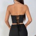 Striped steel ring rubber bone strap ultra short strapless top