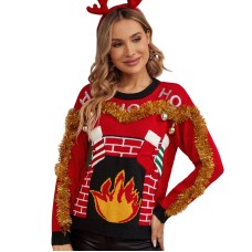 Christmas red sweater pullover with embroidered letters for women, Christmas knit sweater