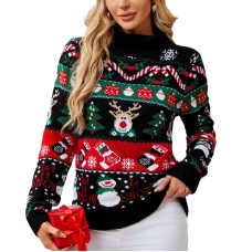Long sleeved high neck sweater for women's autumn and winter new style pullover snowman Christmas sweater