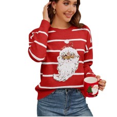 Loose sequin embroidered Santa Claus holiday striped pullover sweater