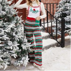 Strap pants loose Christmas snowflake knit jumpsuit