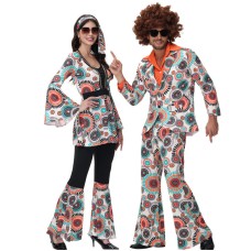 Carnival Couple Outfits 70s Retro Hippie Disco Dance Costume Indian Primitive Native Attire