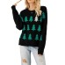 Hooded round neck Christmas tree jacquard sequin holiday top