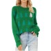 Hooded round neck Christmas tree jacquard sequin holiday top