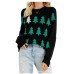 Hooded round neck Christmas tree jacquard sequin holiday top