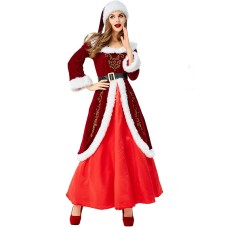 Christmas Eve Christmas costume wine red long Christmas queen performance costume parent-child outfit ﻿