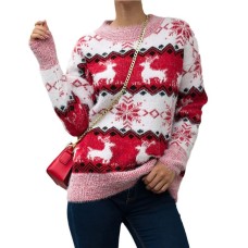 Christmas Snowflake Deer Round Neck Knitted Top for Women