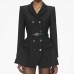 Double breasted black suit women's lace up waist jacket