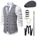 Men's Black and White Checkered Single-Breasted Vest Suit Set Business Casual Suit Stage Performance Clothing