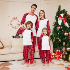 Christmas Pure Color Plaid Printed Family Matching Loungewear Set Casual Home Wear