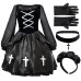 Halloween Adult Costume Gothic Style Ghost Bride Outfit Dark Black Devil Costume Witch Costume Vampire Cross