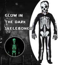 Children's New High-End Glow-in-the-Dark Horror Skull Skeleton Costume for Halloween Party Cosplay Clothing