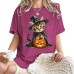 Witch Cat and Pumpkin Pattern Round Neck Short Sleeve