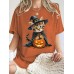 Witch Cat and Pumpkin Pattern Round Neck Short Sleeve