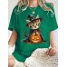 Witch Cat and Pumpkin Pattern Round Neck Short Sleeve