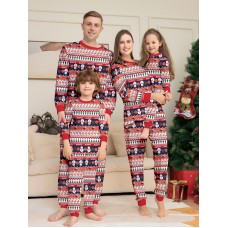 Christmas Family Matching Pajamas Snowman Deer Print Full Floral Home Wear Couple Sleepwear Set