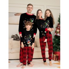 Christmas Deer Print Family Matching Pajama Set Plaid Pattern