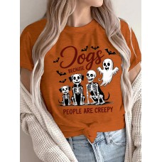 Round neck top women's Halloween printed T-shirt