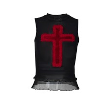 Chic Cross Pendant Strap Top for Women, Street Style Fitted Crop Top