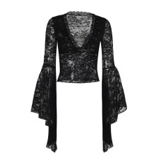 Gothic Lace V-Neck Beaded Chain Top for Women