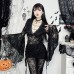 Gothic Lace V-Neck Beaded Chain Top for Women