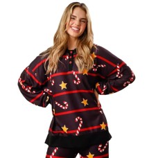 Christmas Print Buttoned Long Sleeve Two-Piece Set Fashion Casual Outfit for Women