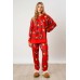 Christmas Print Buttoned Long Sleeve Two-Piece Set Fashion Casual Outfit for Women