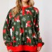 Christmas Print Buttoned Long Sleeve Two-Piece Set Fashion Casual Outfit for Women