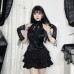 Street Style Gothic Ruffled Rose Strap Top with Spiderweb Bow Neckline for Women