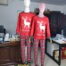 Christmas Deer Letter Print Plaid Home Wear Pajama Family Set