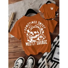 T-shirt women Halloween skull round neck